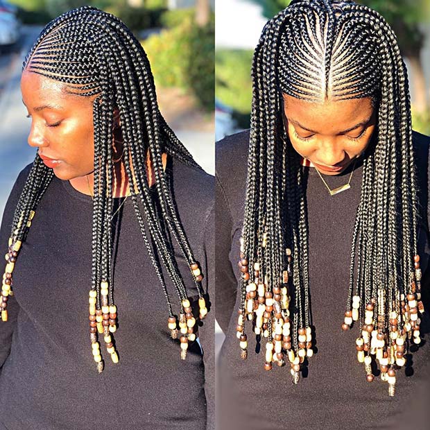 46 Braids hairstyles 2020 pictures with beads for Oval Face